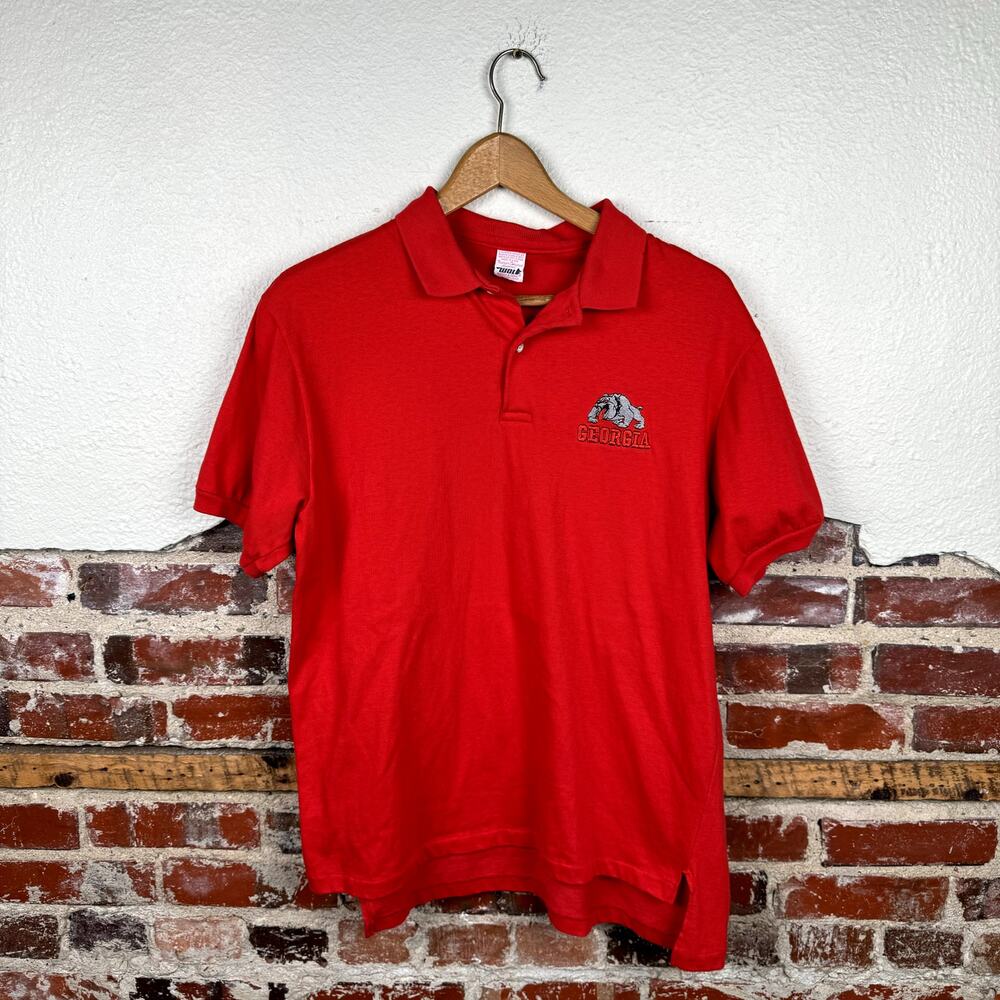 Vintage Georgia Bulldogs Shirt Size Large Red Short Sleeve Polo Embroidered NCAA
